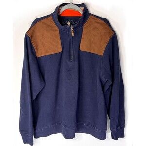 Orvis Sweatshirt Mens XL Blue 1/4 Zip Quilted Shoulder Fleece Pullover Hunting